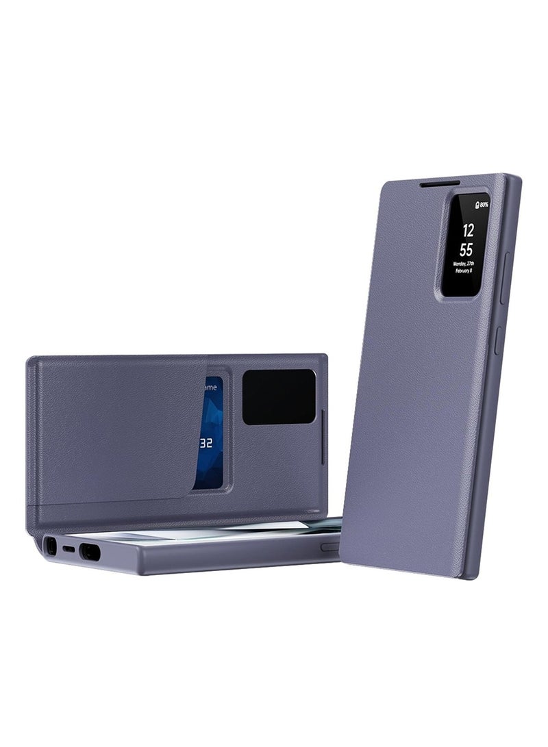 Adando for Samsung S26 Ultra PU Leather Smart Case, Flip View Small Window Business Cover Card Slot Slim Case with Luxury Business Smart View Case for S26 Ultra (Purple) - Image 2